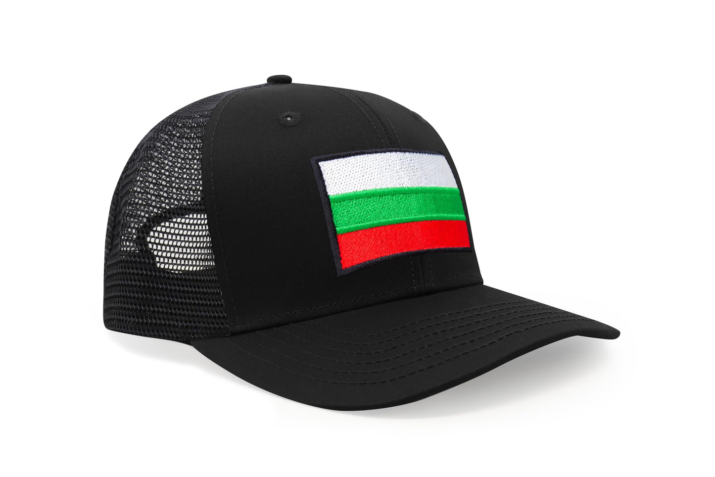 International Tie Country Hat for Men and Women, Adjustable Snapback Trucker Baseball Cap with Embroidered Patch (Bulgaria, All Black)