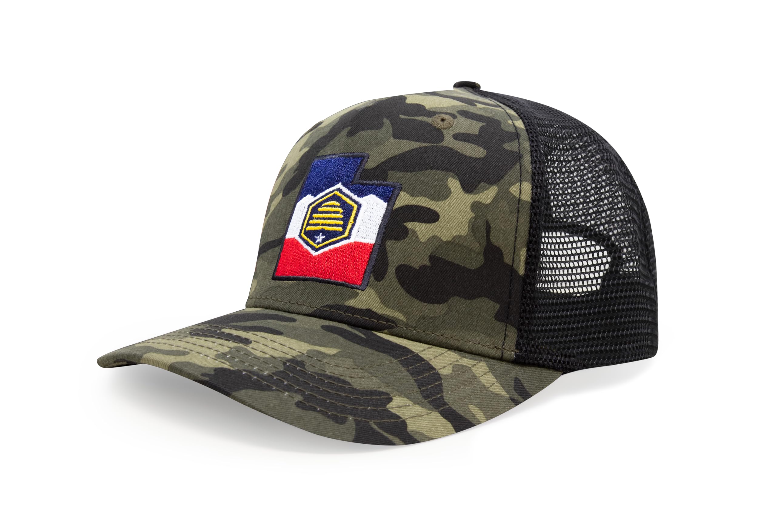 International Tie Stateline Flag Hat for Men and Women - Snapback Trucker Baseball Cap (Utah, Camouflage)