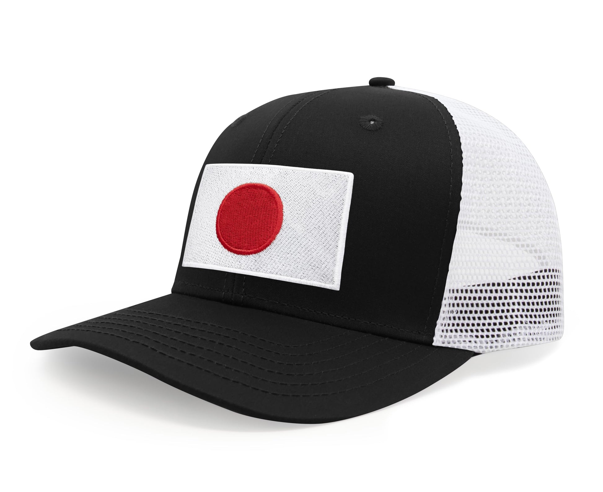 International Tie Country Hat for Men and Women, Adjustable Snapback Trucker Baseball Cap with Embroidered Patch (Japan, Black White) - International Tie
