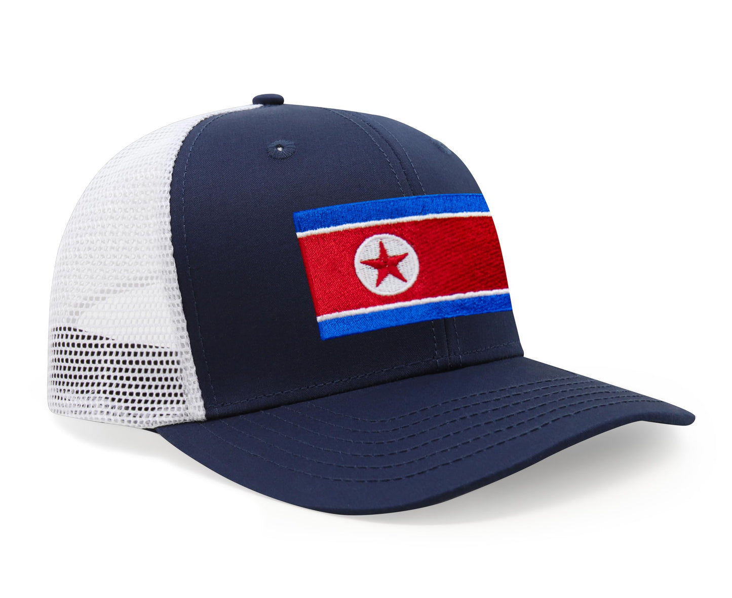 International Tie North Korea Flag Hat for Men and Women - Adjustable Snapback Trucker Baseball Cap (Navy White)