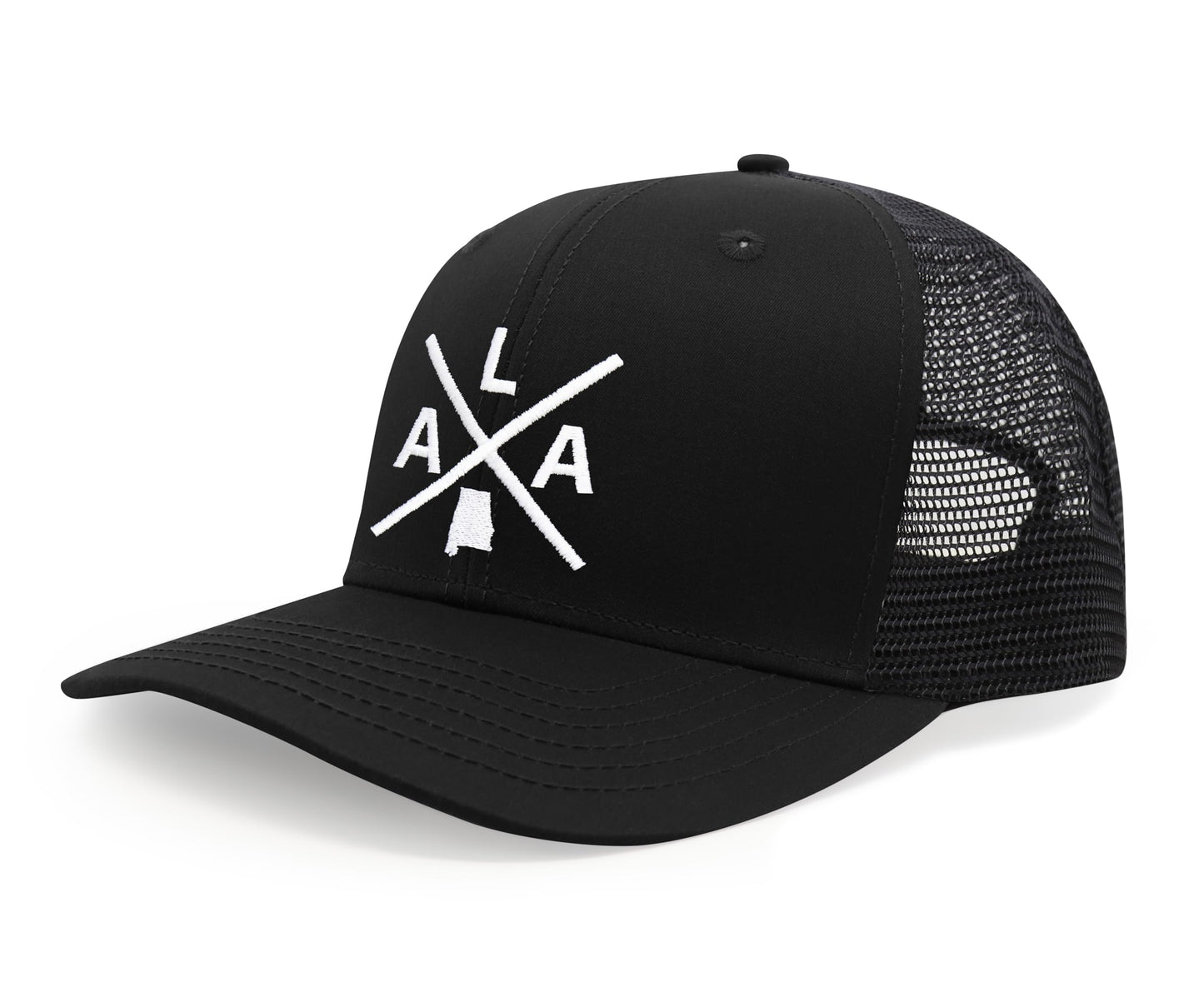International Tie State City Hat for Men and Women, Snapback Trucker Baseball Cap with Embroidered Cross Logo (Alabama - ALA, All Black) - International Tie