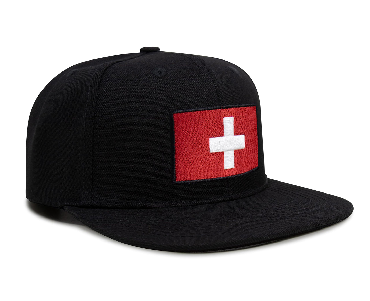International Tie Swiss Flag Hat for Men and Women - Switzerland Snapback Trucker Baseball Cap (Black Flatbill)