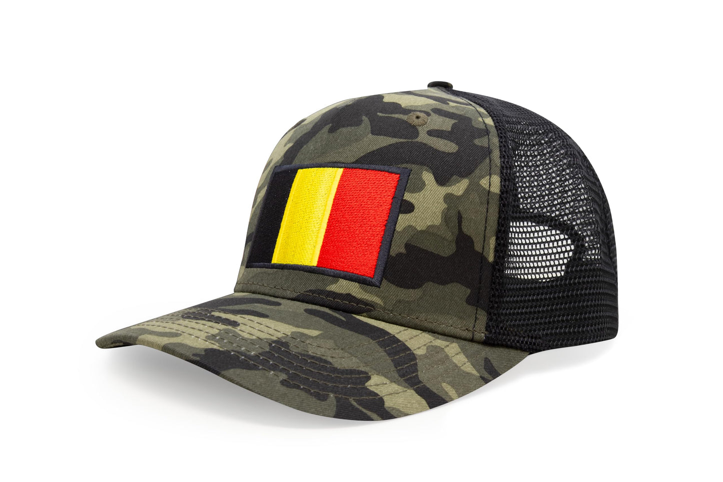 International Tie Country Hat for Men and Women, Adjustable Snapback Trucker Baseball Cap with Embroidered Patch (Belgium, Camouflage) - International Tie