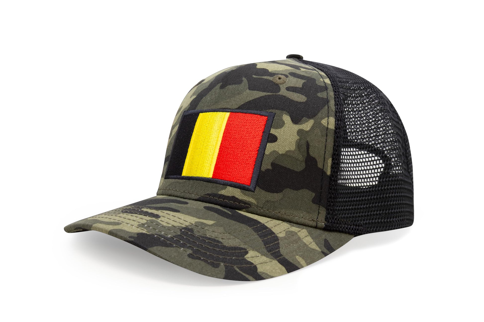 International Tie Country Hat for Men and Women, Adjustable Snapback Trucker Baseball Cap with Embroidered Patch (Belgium, Camouflage) - International Tie