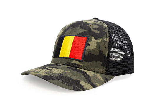 International Tie Country Hat for Men and Women, Adjustable Snapback Trucker Baseball Cap with Embroidered Patch (Belgium, Camouflage) - International Tie