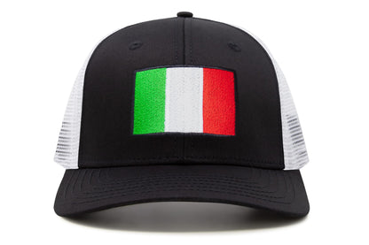 International Tie Country Hat for Men and Women, Adjustable Snapback Trucker Baseball Cap with Embroidered Patch (Italy, Black White)