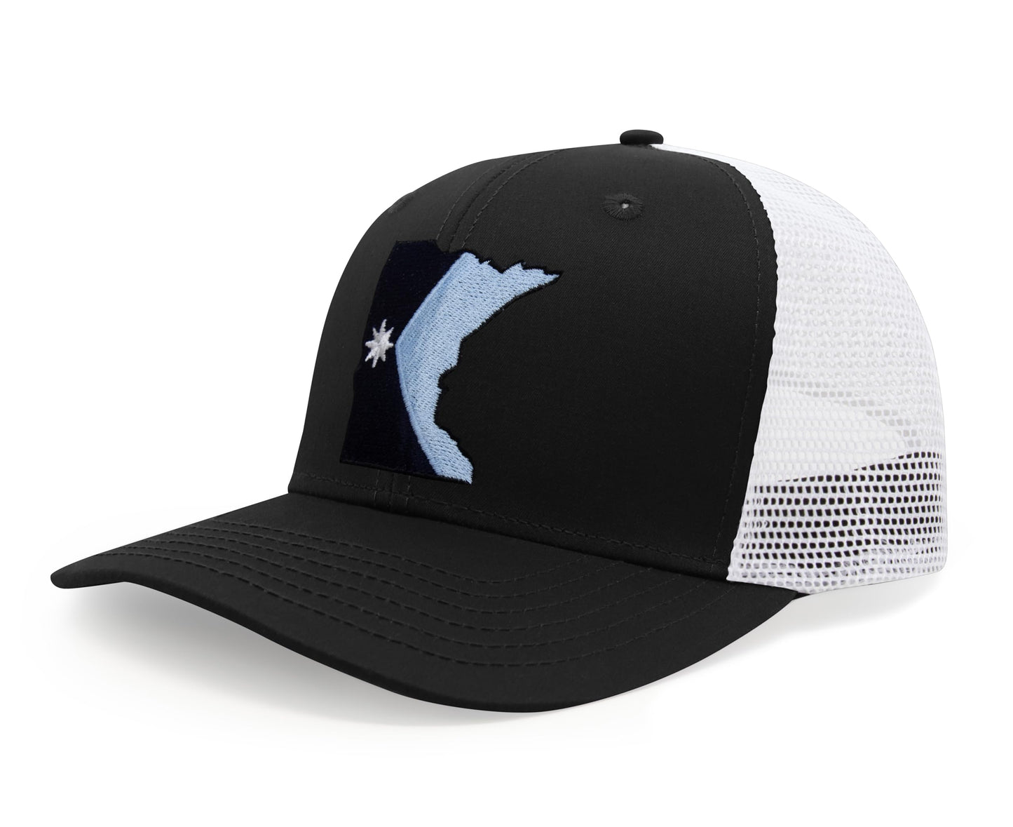International Tie Stateline Flag Hat for Men and Women - Snapback Trucker Baseball Cap (Minnesota, Black White)