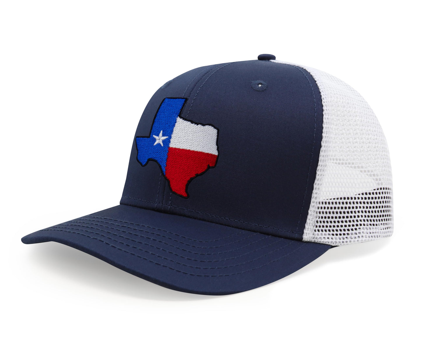 International Tie Hat for Men and Women, Adjustable Snapback Trucker Baseball Cap with Embroidered Patch (Texas, Navy White)