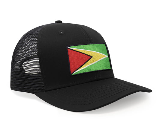 International Tie Country Hat for Men and Women, Adjustable Snapback Trucker Baseball Cap with Embroidered Patch (Guyana, All Black) - International Tie