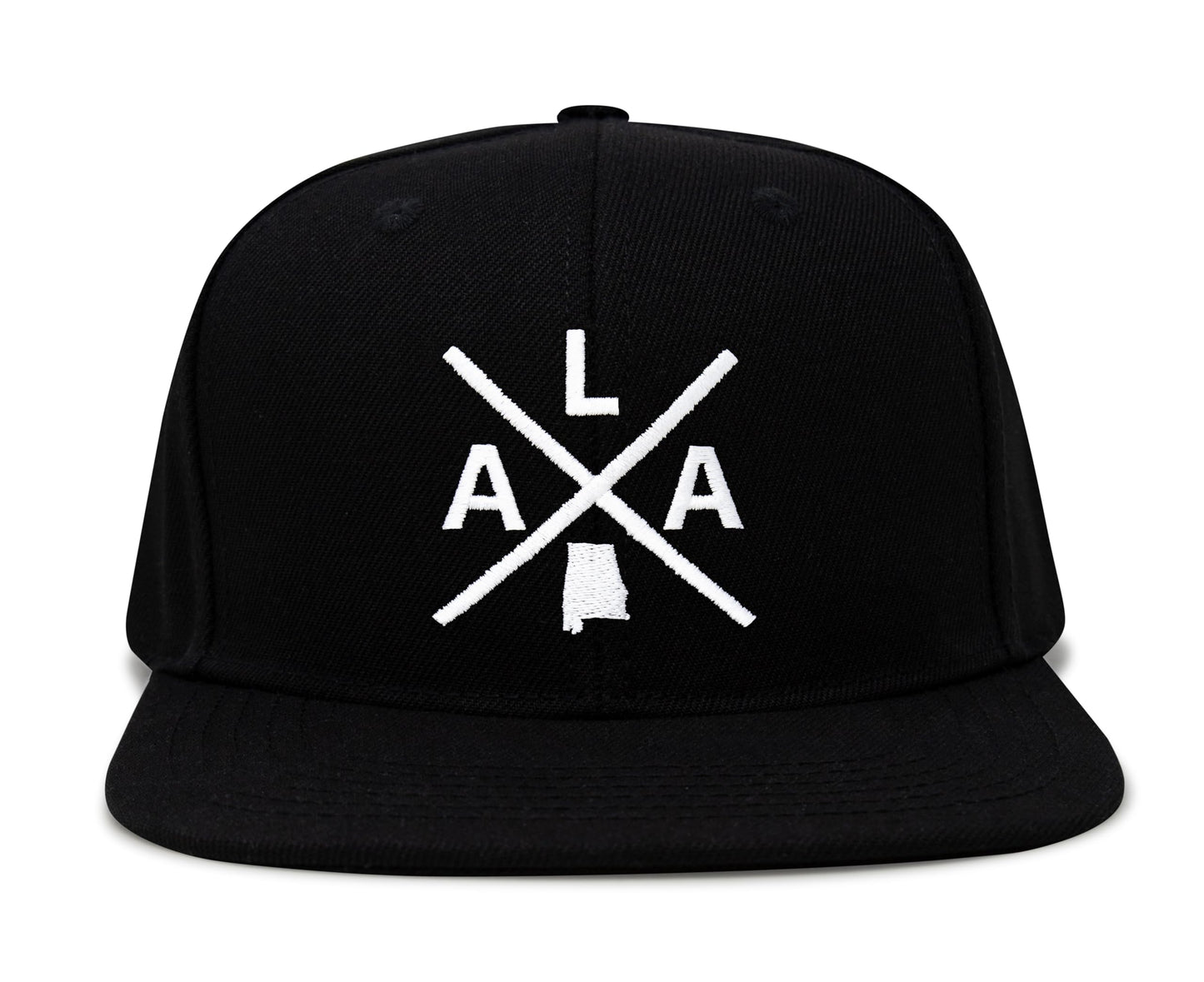 International Tie State City Hat for Men and Women, Snapback Trucker Baseball Cap with Embroidered Cross Logo (Alabama - ALA, Black Flatbill) - International Tie