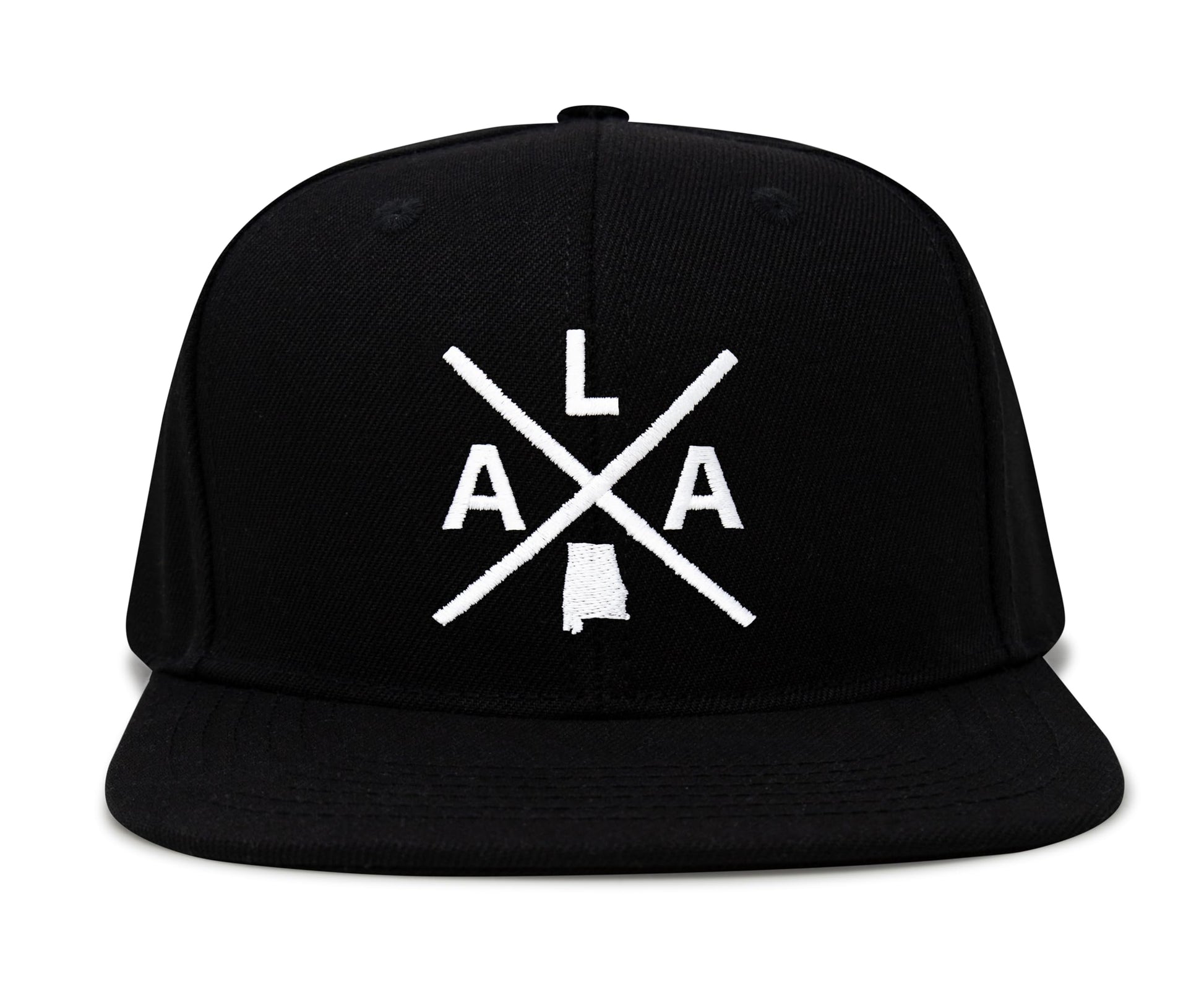 International Tie State City Hat for Men and Women, Snapback Trucker Baseball Cap with Embroidered Cross Logo (Alabama - ALA, Black Flatbill) - International Tie