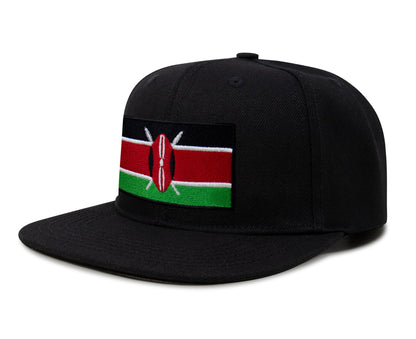 International Tie Kenya Flag Hat for Men and Women - Adjustable Snapback Trucker Baseball Cap (Black Flatbill)