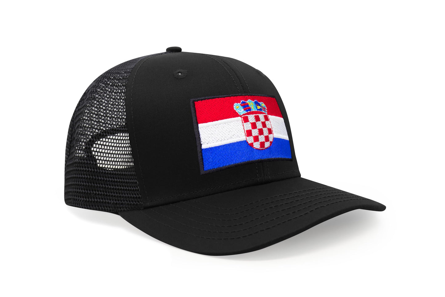 International Tie Country Hat for Men and Women, Adjustable Snapback Trucker Baseball Cap with Embroidered Patch (Croatia, All Black)