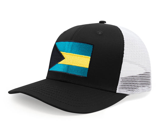 Bahamas Flag Hat for Men and Women – Adjustable Bahamian Snapback Baseball Cap by International Tie (Black White)