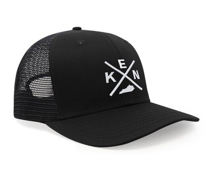 International Tie Hat for Men and Women, Adjustable Snapback Trucker Baseball Cap, Embroidered Cross Logo (KEN - Kentucky, All Black)