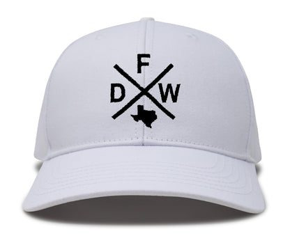 International Tie Dallas Fort Worth DFW hat for Men and Women - Snapback Trucker Baseball Cap (All White)