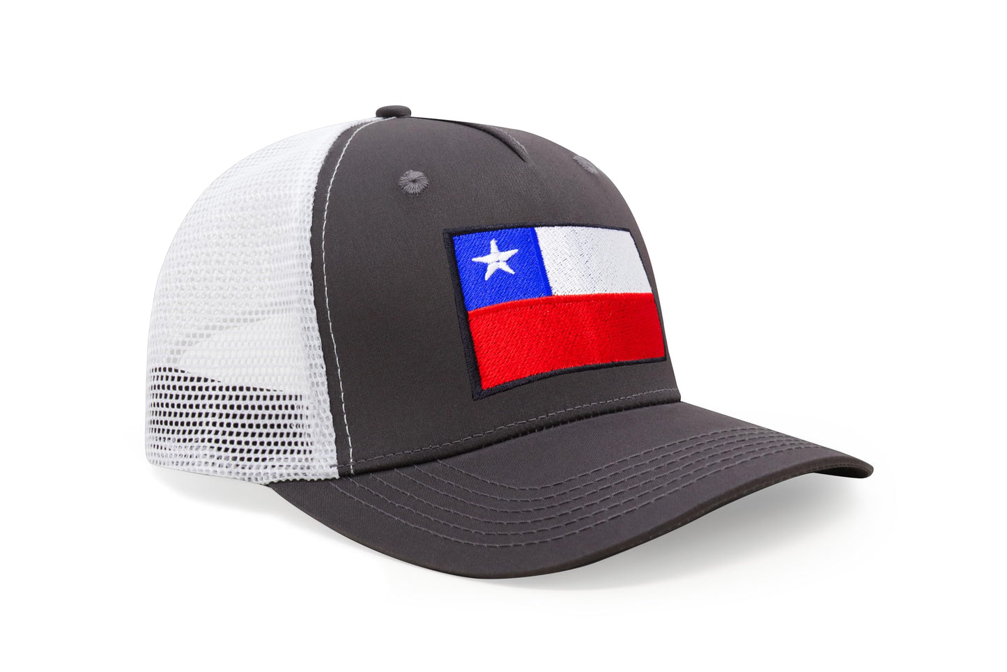 International Tie Country Hat for Men and Women, Adjustable Snapback Trucker Baseball Cap with Embroidered Patch (Chile, Grey White)