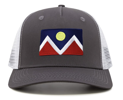 Premium Denver Colorado Flag Hat for Men and Women - Snapback Trucker Baseball Cap (Grey/White)