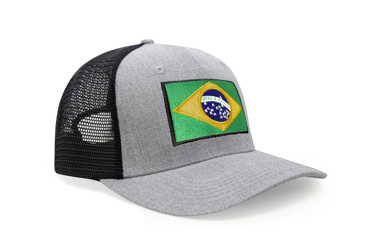 International Tie Country Hat for Men and Women, Adjustable Snapback Trucker Baseball Cap with Embroidered Patch (Brazil, Grey Black) - International Tie
