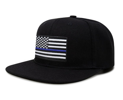 International Tie Thin Blue Line Flag Trucker Hat for Men and Women – Snapback Baseball Cap (Black Flatbill)