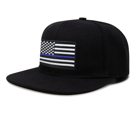 International Tie Thin Blue Line Flag Trucker Hat for Men and Women – Snapback Baseball Cap (Black Flatbill)