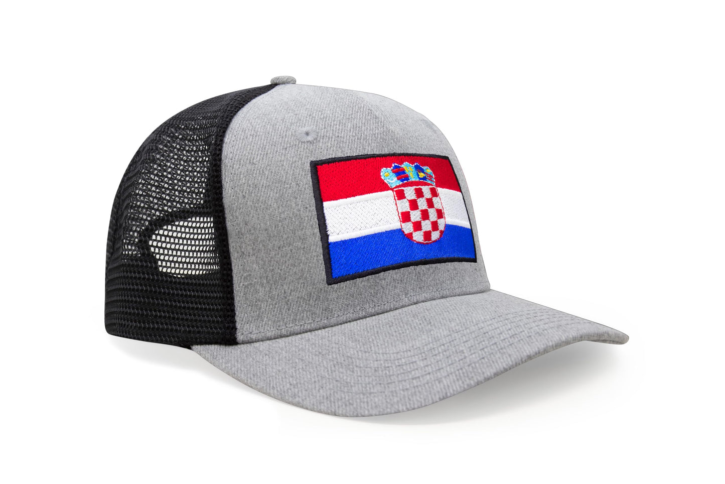 International Tie Country Hat for Men and Women, Adjustable Snapback Trucker Baseball Cap with Embroidered Patch (Croatia, Grey Black)