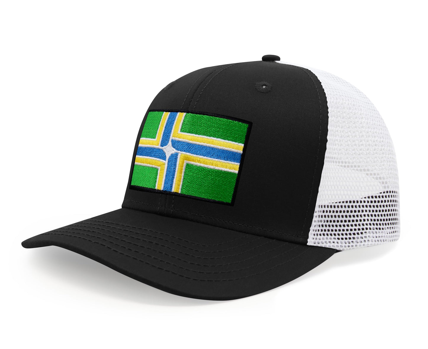 International Tie City Hat for Men and Women, Adjustable Snapback Trucker Baseball Cap with Embroidered Patch (Portland, Black White) - International Tie