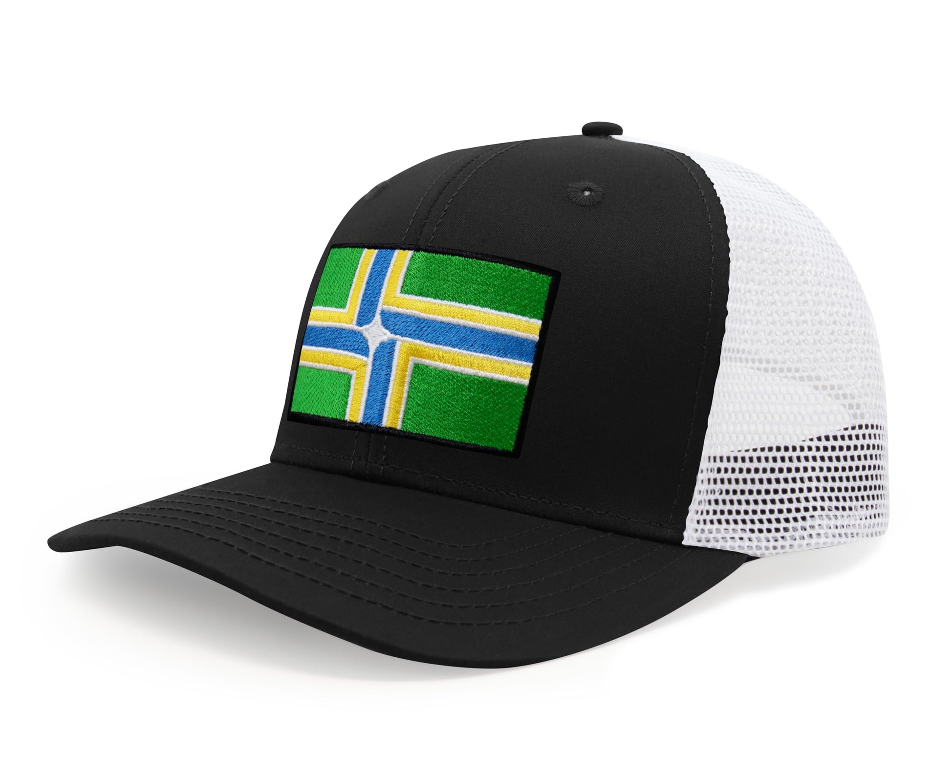 International Tie City Hat for Men and Women, Adjustable Snapback Trucker Baseball Cap with Embroidered Patch (Portland, Black White) - International Tie