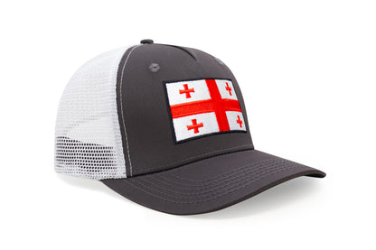 International Tie Country Hat for Men and Women, Adjustable Snapback Trucker Baseball Cap with Embroidered Patch (Georgia, Grey White)