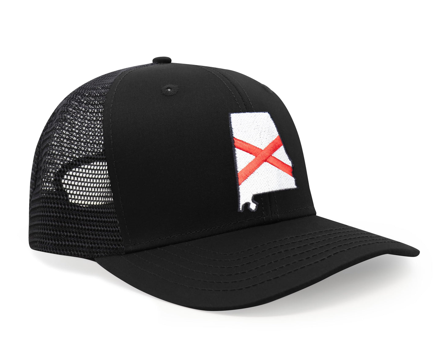 International Tie Stateline Flag Hat for Men and Women - Snapback Trucker Baseball Cap (Alabama, All Black)