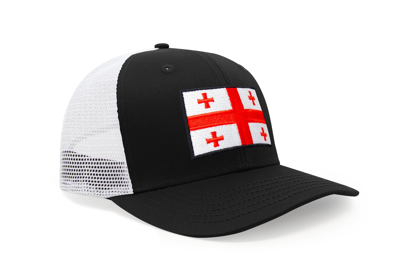 International Tie Country Hat for Men and Women, Adjustable Snapback Trucker Baseball Cap with Embroidered Patch (Georgia, Black White)