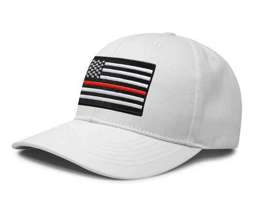 International Tie Thin Red Line Hat for Men and Women - Snapback Trucker Baseball Cap (All White)