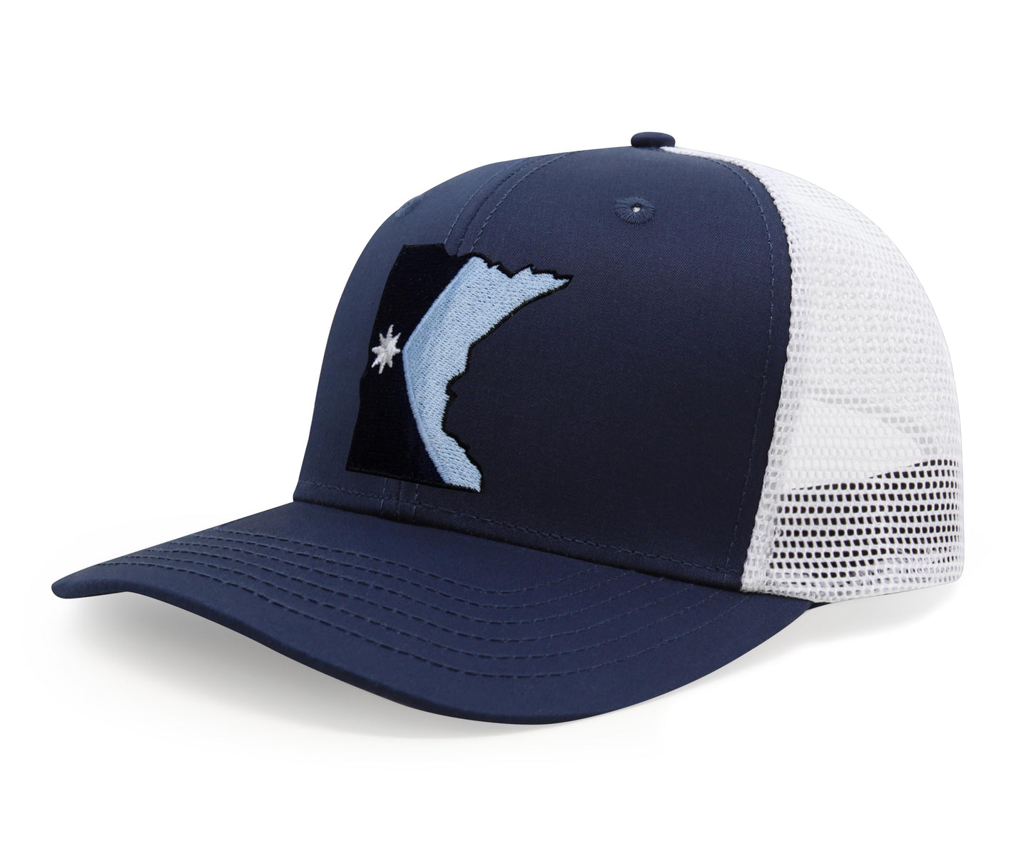 International Tie Stateline Flag Hat for Men and Women - Snapback Trucker Baseball Cap (Minnesota, Navy White)