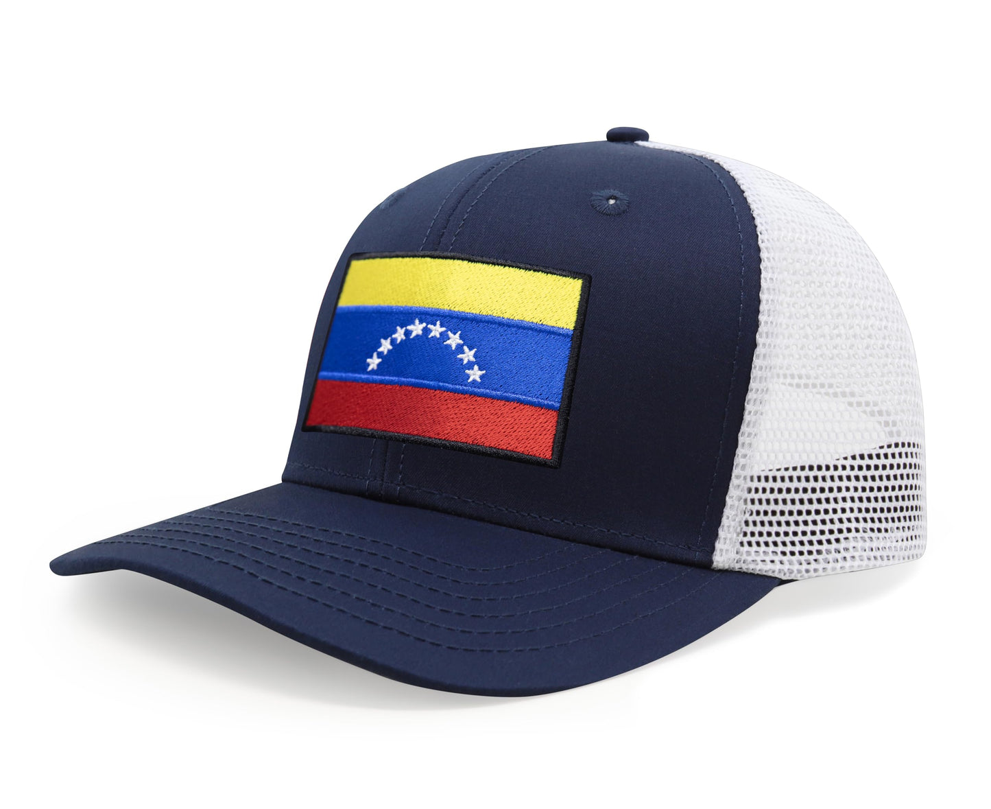 International Tie Country Hat for Men and Women, Adjustable Snapback Trucker Baseball Cap with Embroidered Patch (Venezuela, Navy White) - International Tie