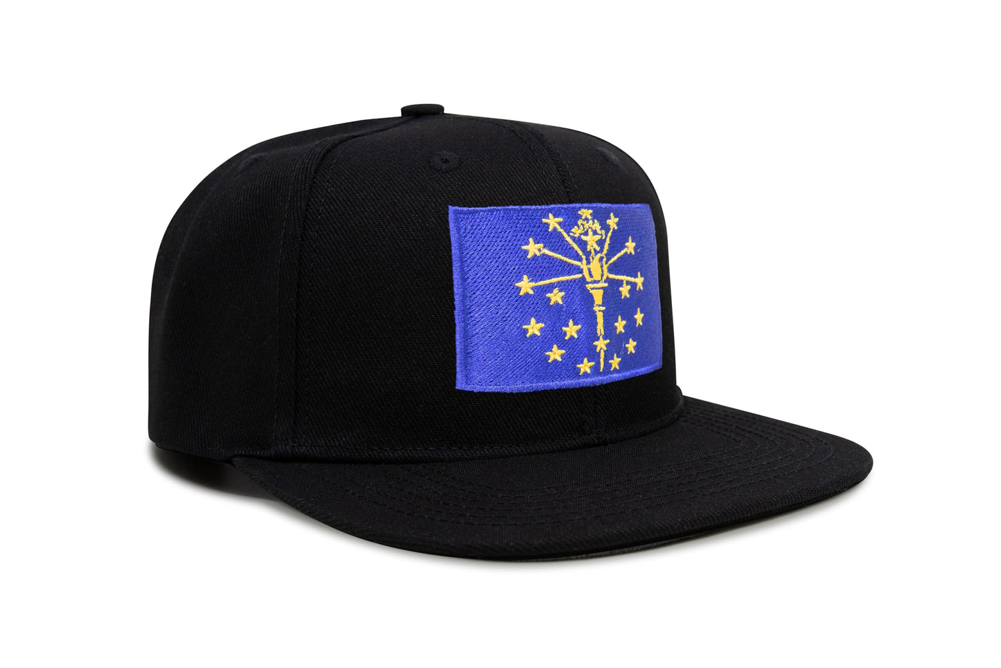 International Tie State Hat for Men and Women, Adjustable Snapback Trucker Baseball Cap with Embroidered Patch (Indiana, Black Flatbill) - International Tie