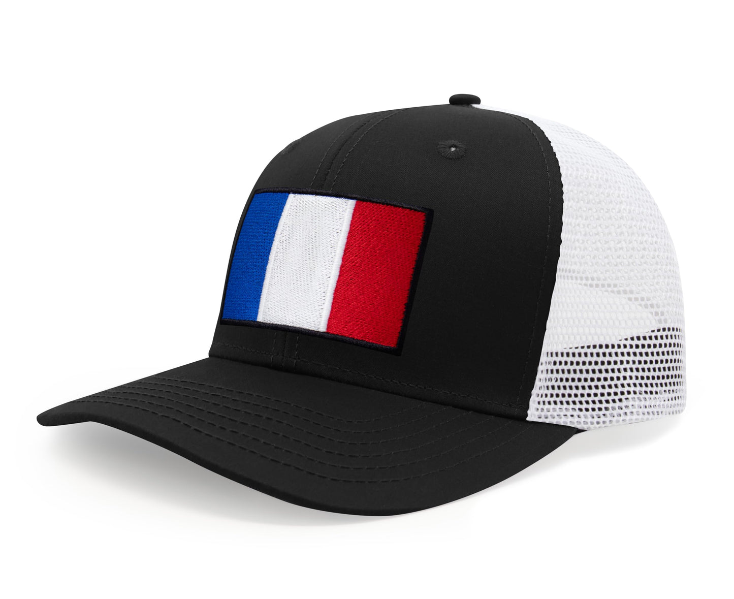 International Tie Country Hat for Men and Women, Adjustable Snapback Trucker Baseball Cap with Embroidered Patch (France, Black White) - International Tie
