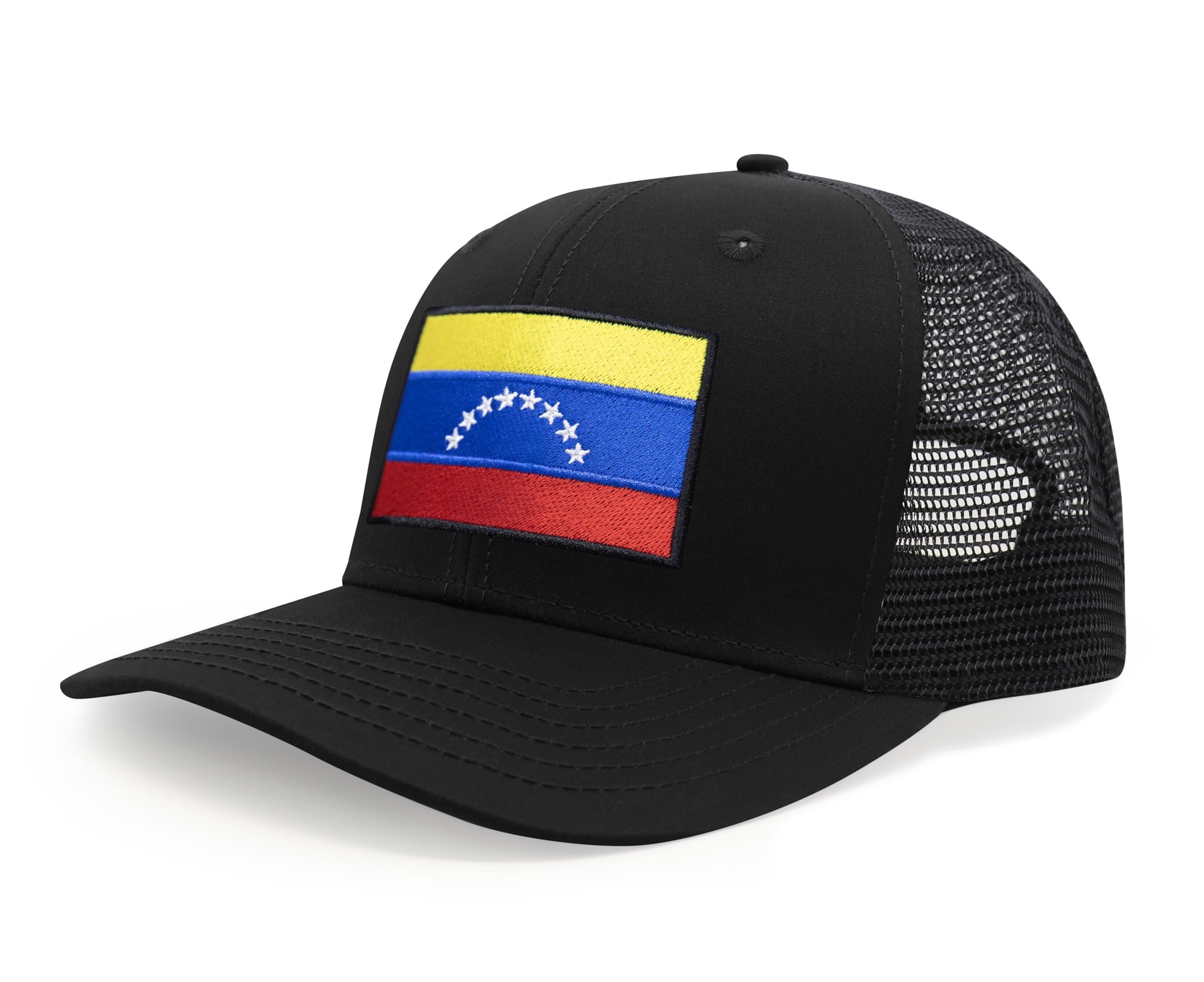 International Tie Country Hat for Men and Women, Adjustable Snapback Trucker Baseball Cap with Embroidered Patch (Venezuela, All Black) - International Tie