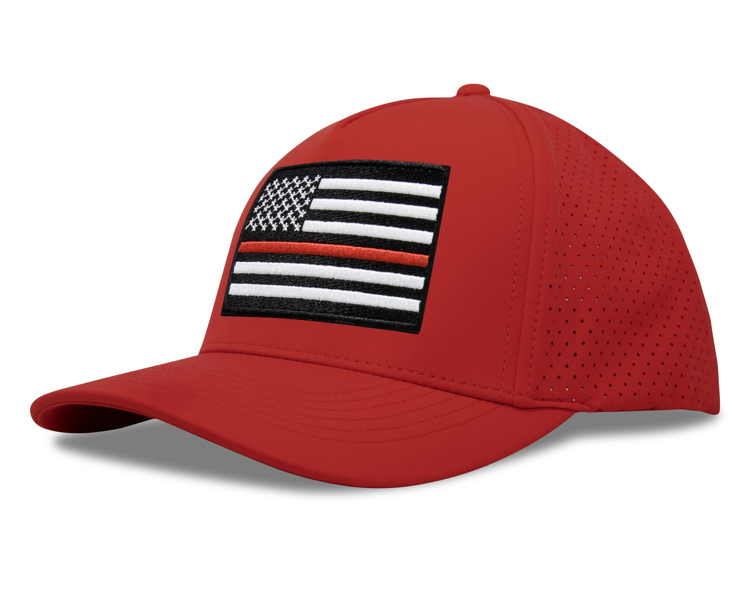 Performance Golf Hat – Adjustable Snapback Trucker Baseball Cap for Men & Women - Jetset Series (Thin Red Line, Red Rosso)
