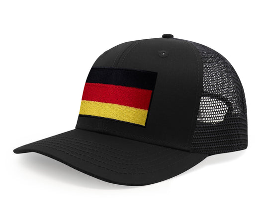 International Tie Germany Flag Hat for Men and Women - Adjustable Snapback Trucker Baseball Cap (All Black)
