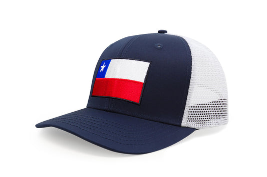 International Tie Country Hat for Men and Women, Adjustable Snapback Trucker Baseball Cap with Embroidered Patch (Chile, Navy White)