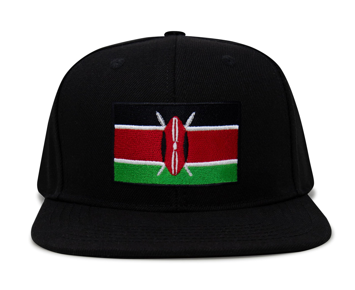 International Tie Kenya Flag Hat for Men and Women - Adjustable Snapback Trucker Baseball Cap (Black Flatbill)