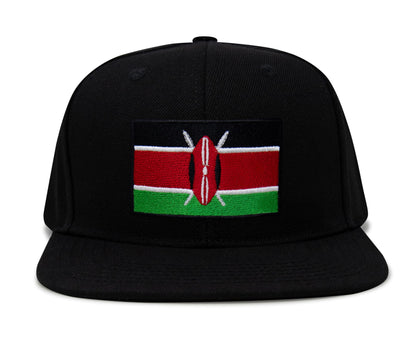 International Tie Kenya Flag Hat for Men and Women - Adjustable Snapback Trucker Baseball Cap (Black Flatbill)
