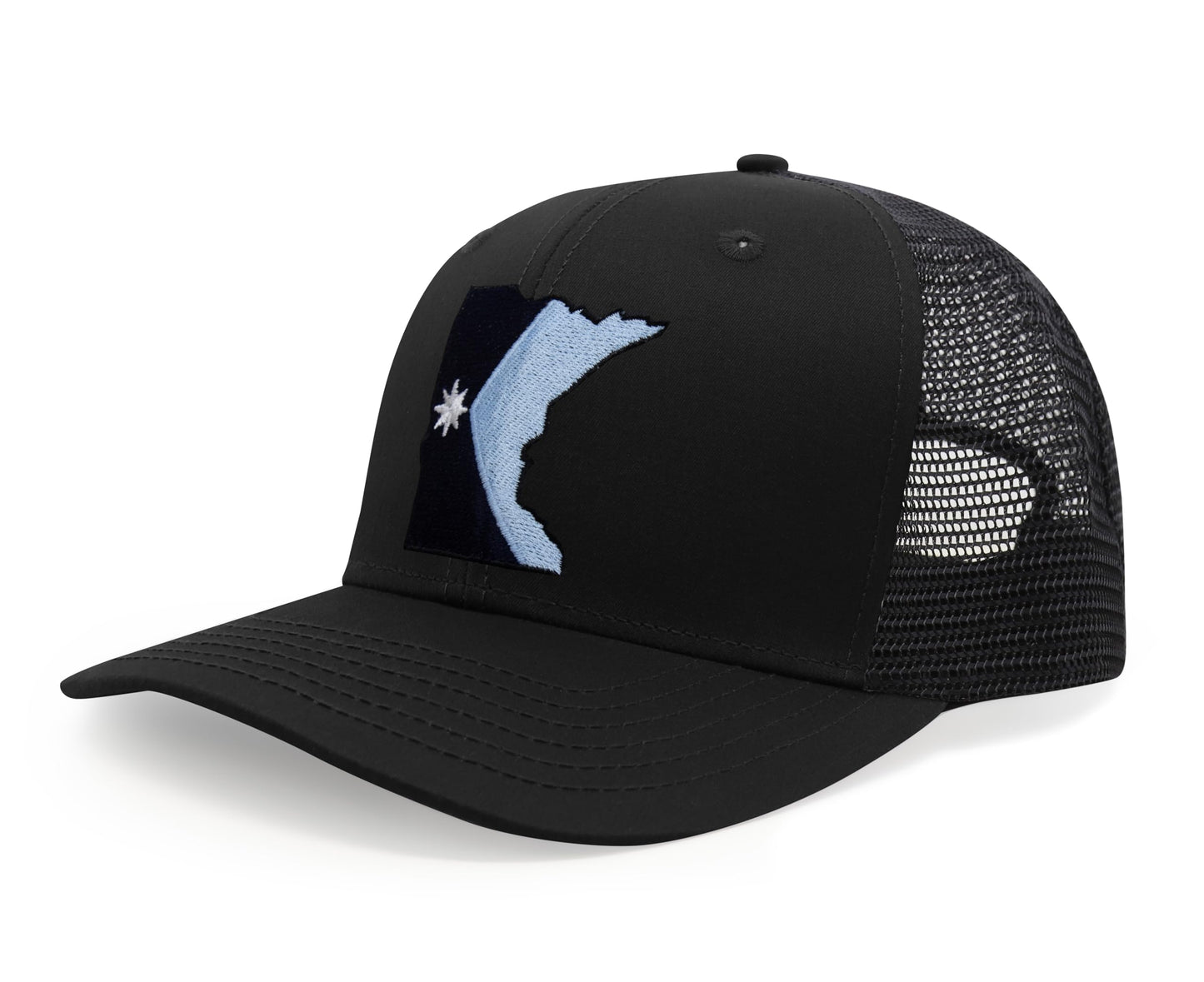 International Tie Stateline Flag Hat for Men and Women - Snapback Trucker Baseball Cap (Minnesota, All Black)