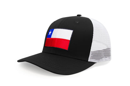 International Tie Country Hat for Men and Women, Adjustable Snapback Trucker Baseball Cap with Embroidered Patch (Chile, Black White)