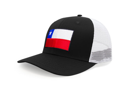 International Tie Country Hat for Men and Women, Adjustable Snapback Trucker Baseball Cap with Embroidered Patch (Chile, Black White)