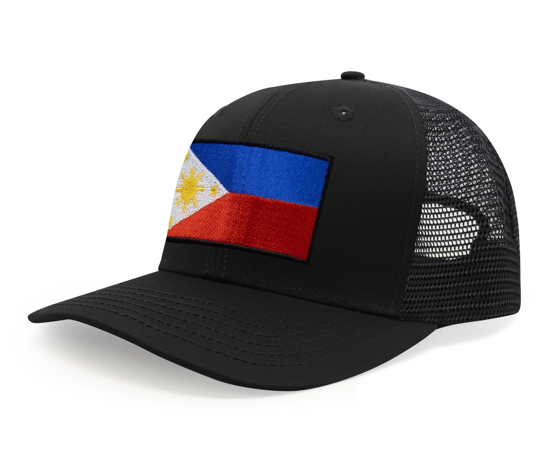 International Tie Country Hat for Men and Women, Adjustable Snapback Trucker Baseball Cap with Embroidered Patch (Philippines, All Black) - International Tie