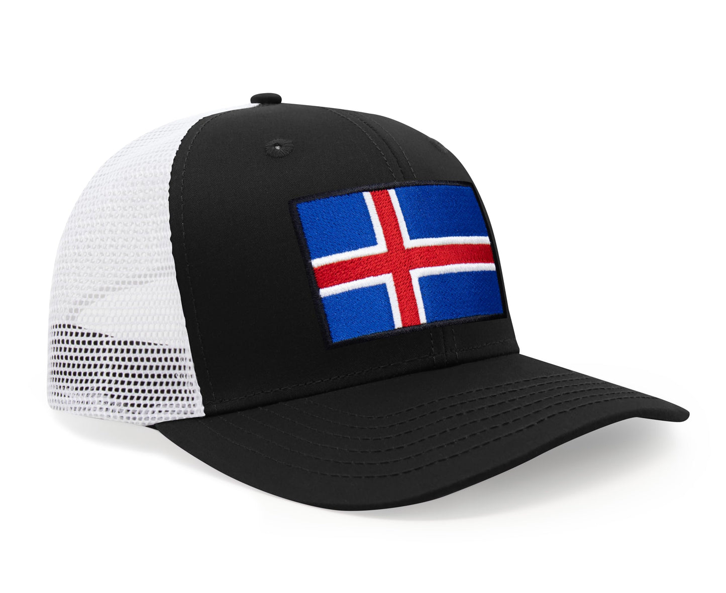 International Tie Iceland Flag Hat for Men and Women - Adjustable Snapback Trucker Baseball Cap (Black White)