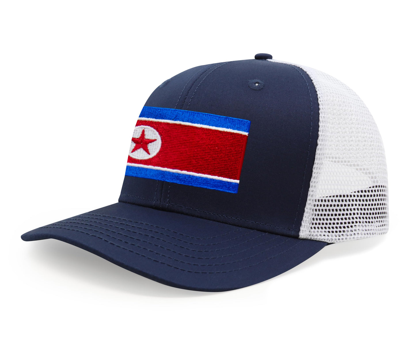 International Tie North Korea Flag Hat for Men and Women - Adjustable Snapback Trucker Baseball Cap (Navy White)
