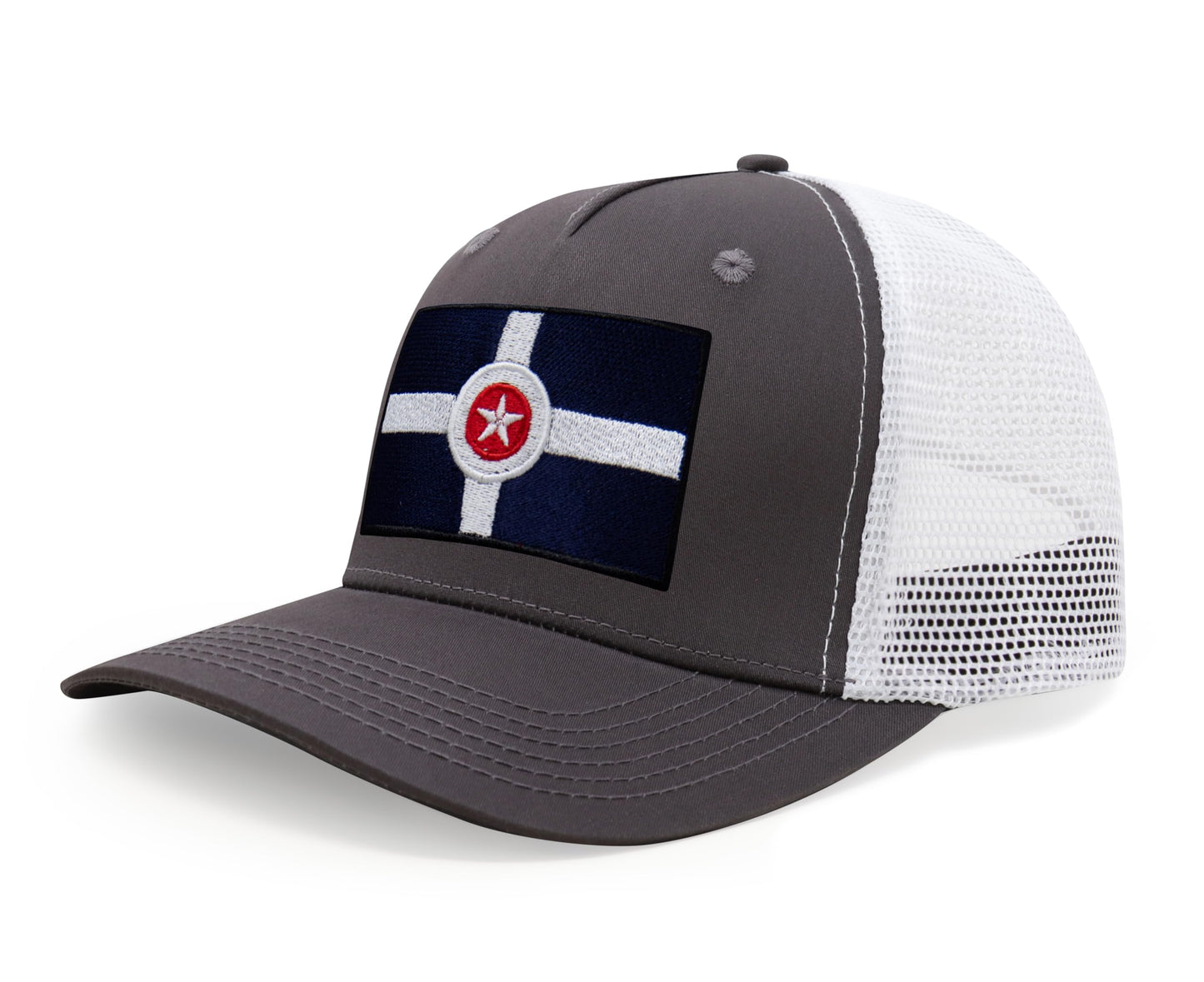 International Tie Premium Indianapolis Flag Hat for Men and Women - Snapback Trucker Baseball Cap (Grey White)