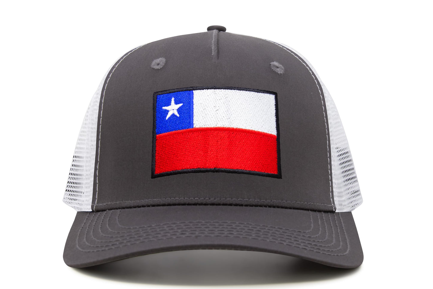 International Tie Country Hat for Men and Women, Adjustable Snapback Trucker Baseball Cap with Embroidered Patch (Chile, Grey White)